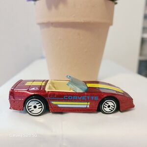 Hot Wheels 1988 Custom Corvette Burgundy Convertible Diecast Toy Car